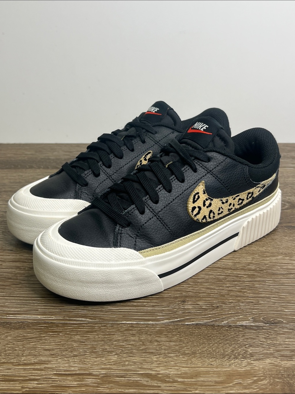 Nike Court Legacy Lift Leopard Swoosh Platform Sneakers Black Women’s Size 7